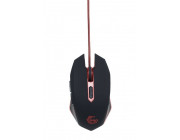 Gembird MUSG-001-R, Gaming Optical Mouse, 2400dpi adjustable, 6 buttons,  Illuminated (Red light) scroll wheel, logo and side accents; Non-slip rubberized ergonomic design, Practical tangle free nylon mesh cable, USB, Black